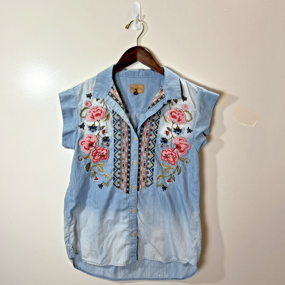 DRIFTWOOD Tops - Driftwood Women’s Embroidered Detty Blouse Size M Floral Boho California Country
